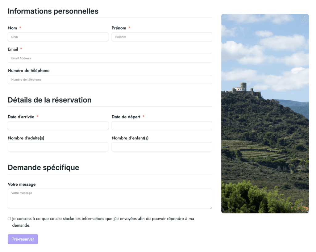 formulaire de pré-réservation mobil-home les violettes