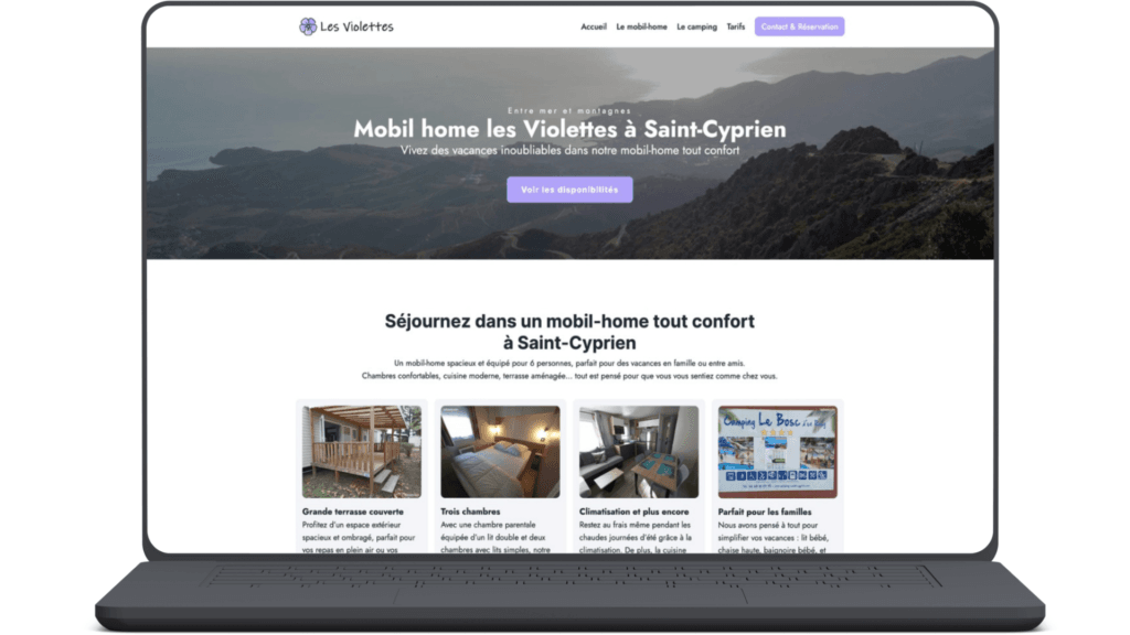 maquette graphique site web mobil home les violettes
